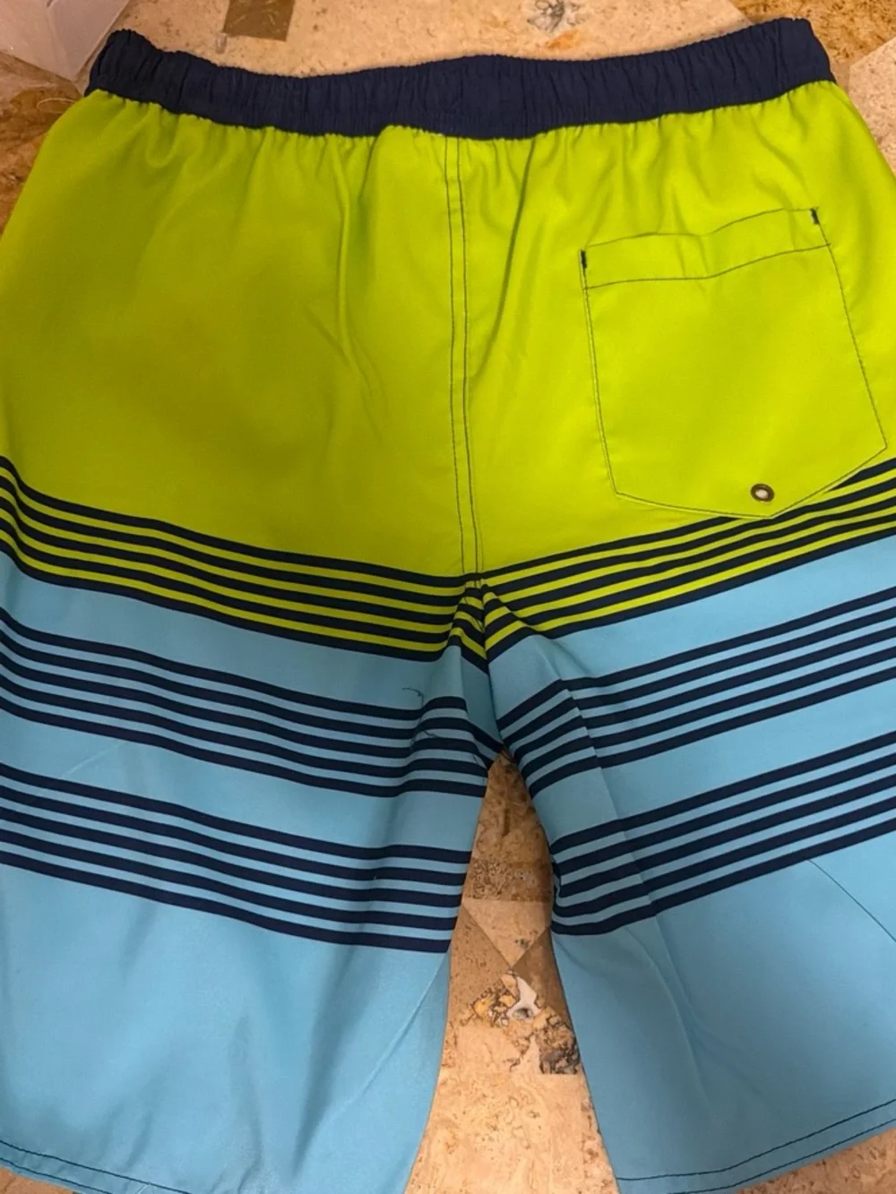 Kids Mesh Swim Shorts - Navy Waistband, Mint Lining (14/16)